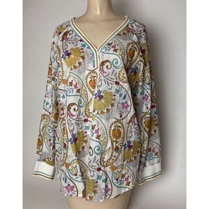MAGAZINE Womens Size XL Top Shirt Pullover Paisley Floral Tunic Cotton New boho